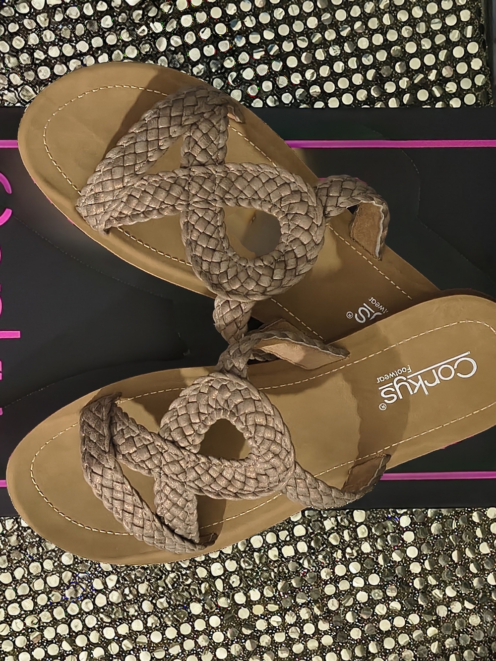 NWT Corkys Size 10 All Tangled Up Braided Bronze Slip-On Flat Sandals